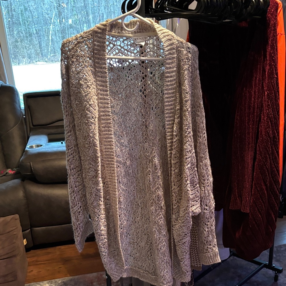 VENUS Women's Beige Open-Knit Cardigan